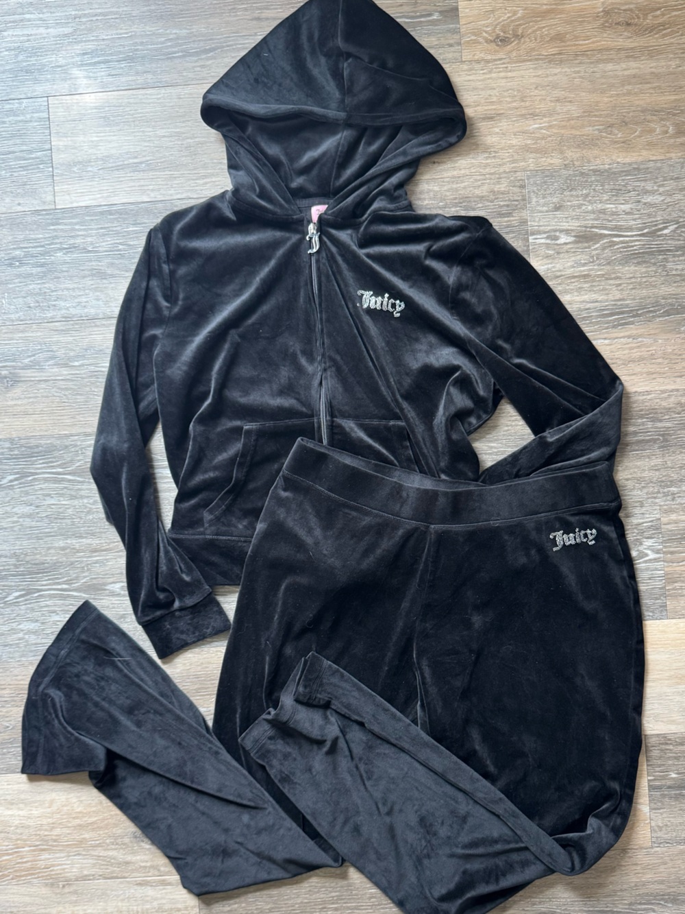 Juicy Couture Black Velour Zip Hoodie & Pants Set XL